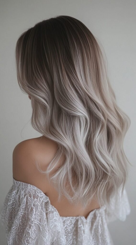 Ash Blonde Balayage on Wavy Layers