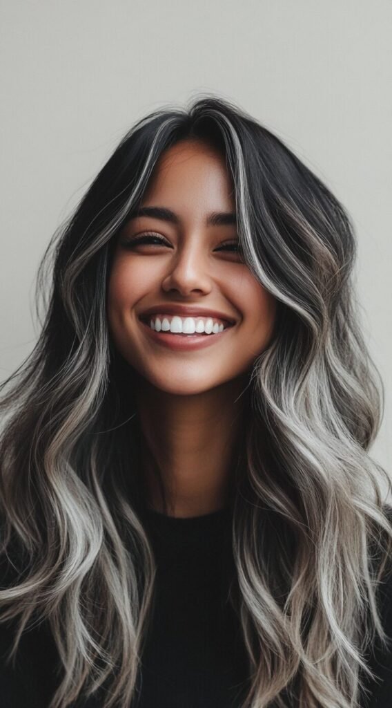 Ash Blonde Highlights on Dark Brunette Waves