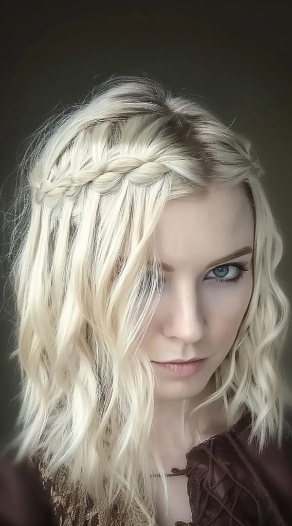 Asymmetrical Braided Crown with Waterfall Braids