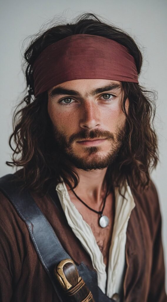 Bandana Completely Covering the Top of Medium-Length Wavy Hair