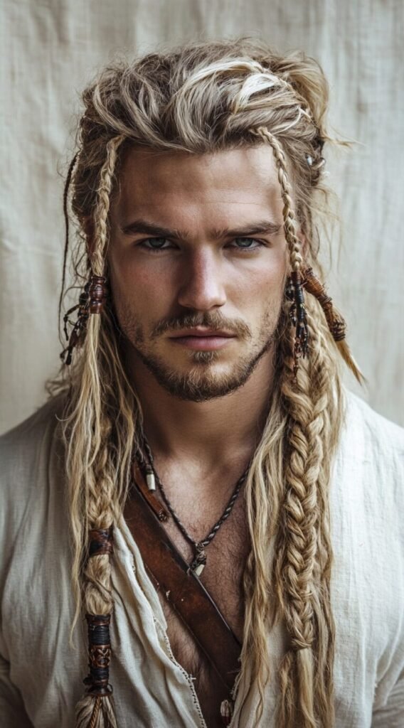 Beaded Dirty Blonde Long Hair with Two Low Braids and Face-Framing Braided Tendrils