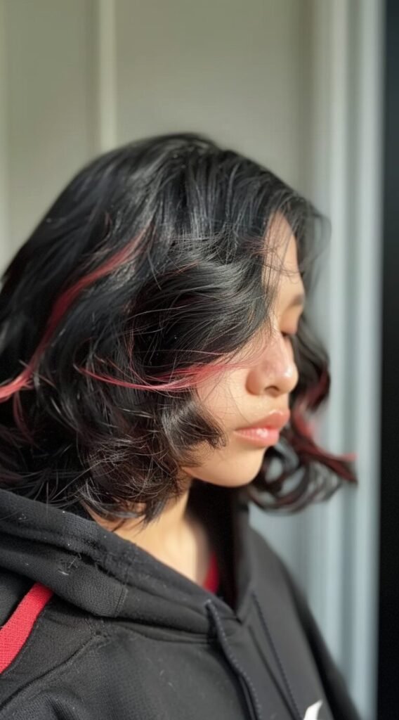  Black Bob with Red Peekaboo Highlights