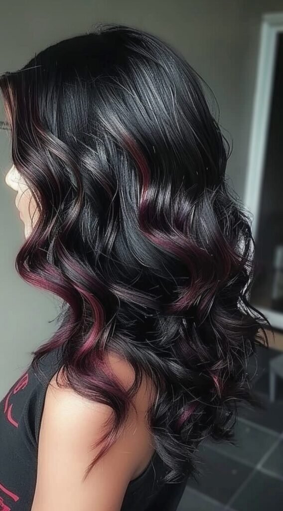 Black Waves with Burgundy Peekaboo Highlights
