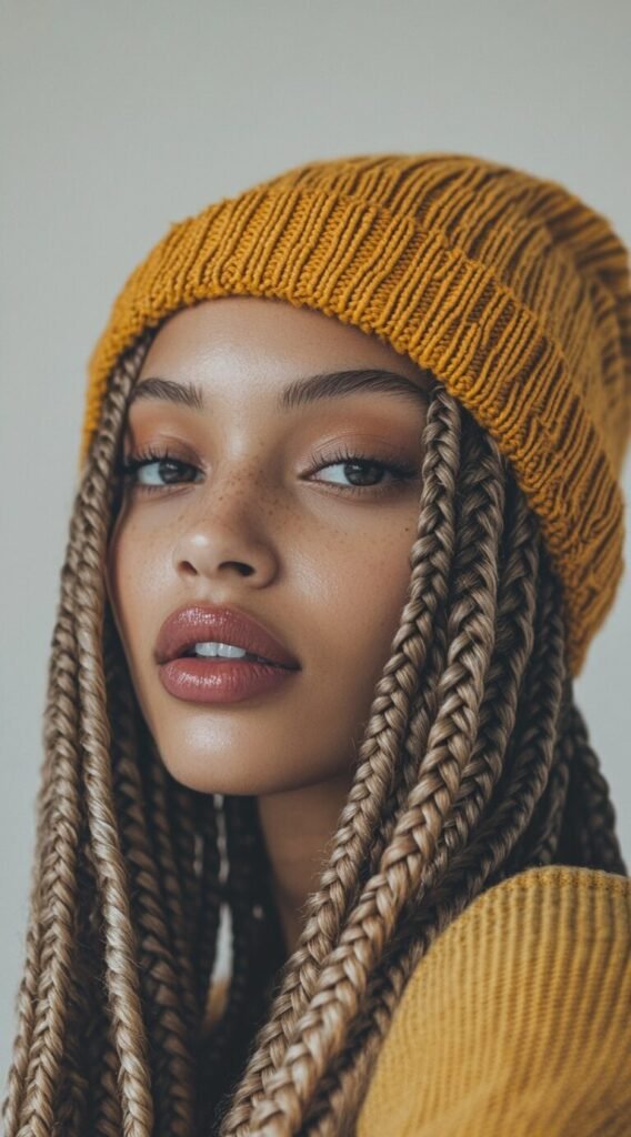 Box Braids + Bright Beanie
