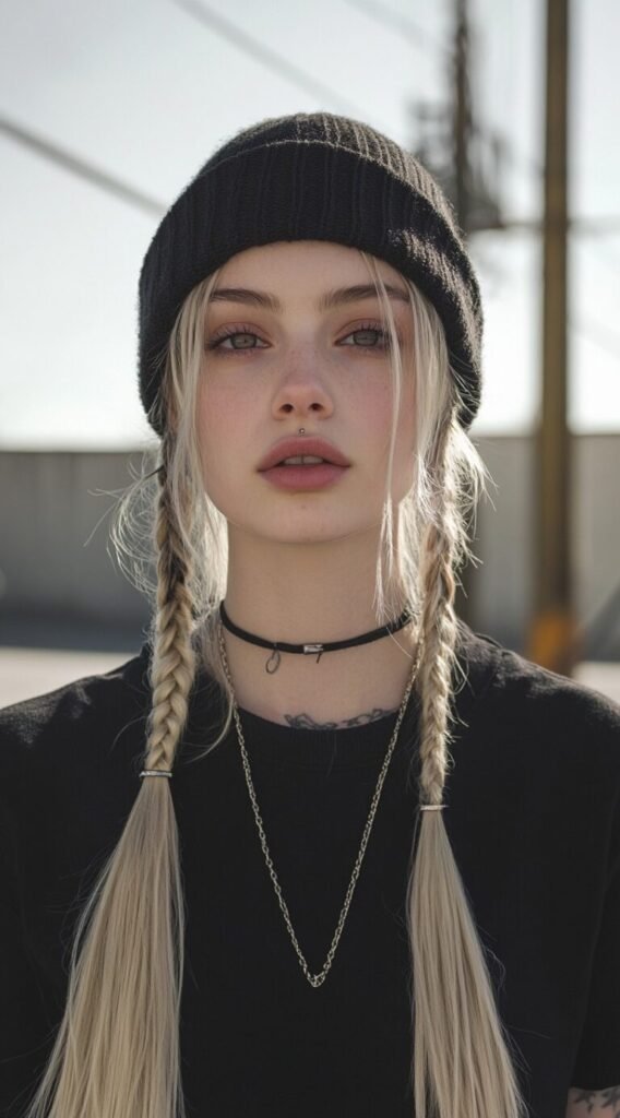 Braided Pigtails with a Beanie