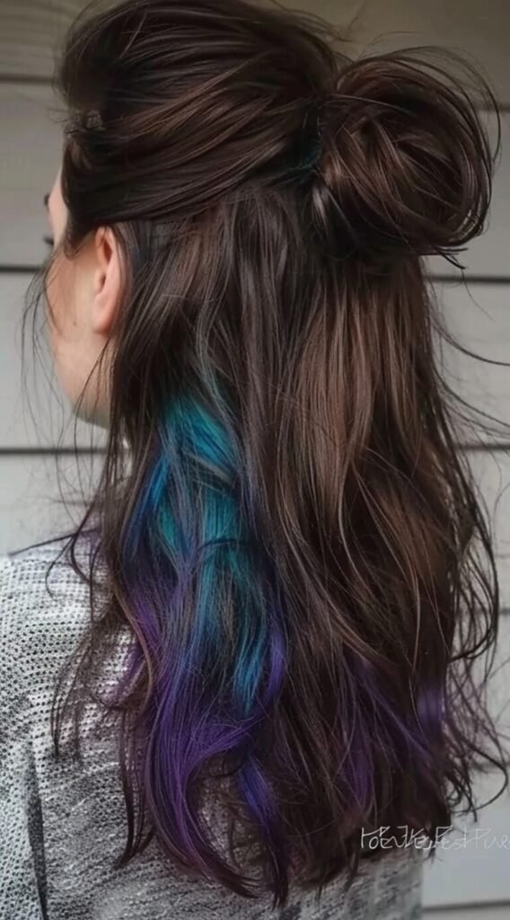 Brunette with Blue and Purple Underlights