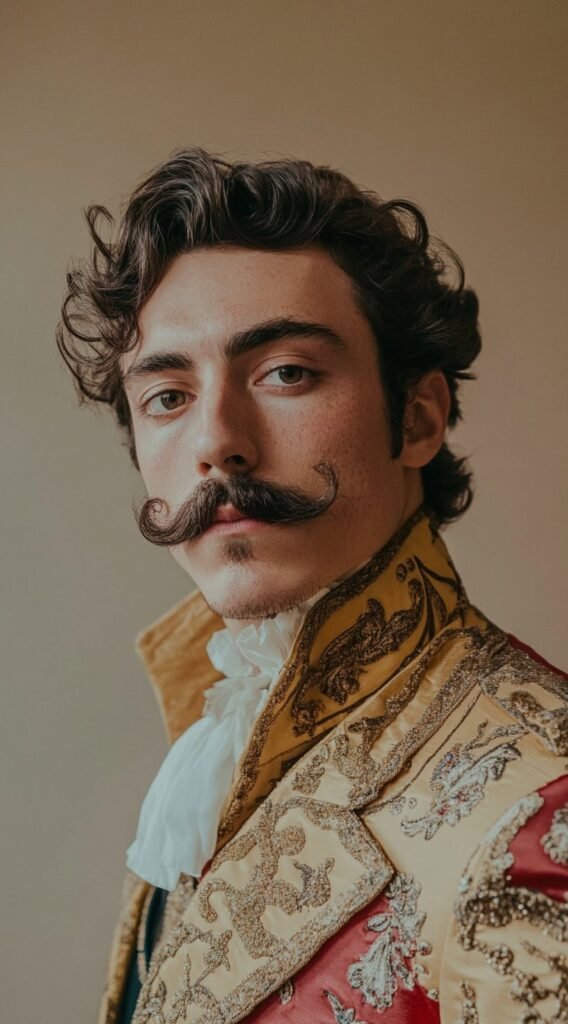 Bullfighter Wavy Slicked-Back Hair with Curled Mustache