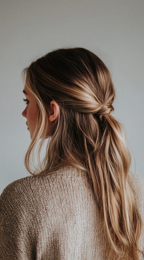 Caramel Highlights in a Half-Up Twist