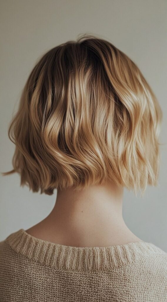 Champagne Blonde in a Wavy Bob