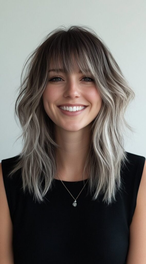 Choppy Ash Blonde Shag with Medium Brown Base