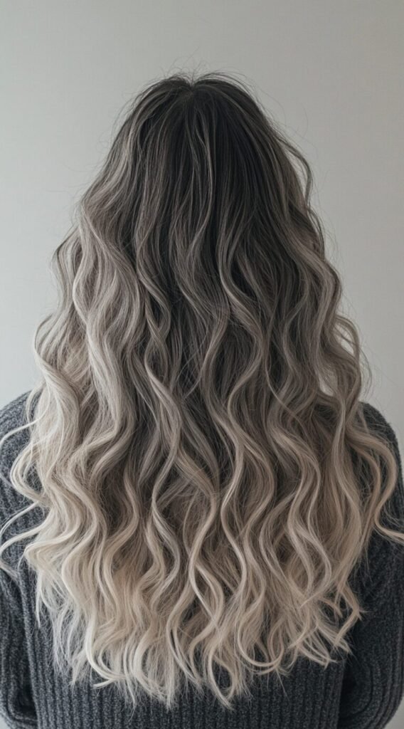 Cool Ash Blonde Curls with Dark Brunette Base