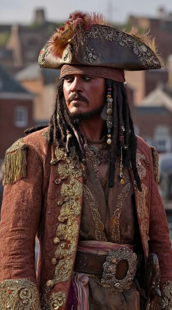 Dreadlock Pirate Captain with Gold Embroidery and Beads