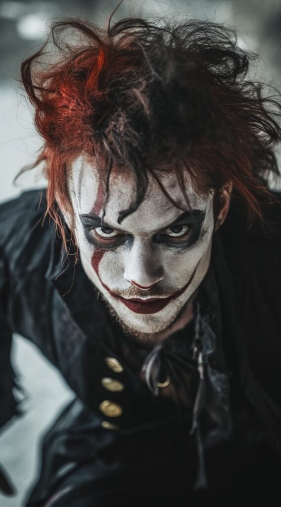 Evil Clown Pirate Tousled Red Hair with Black Highlights