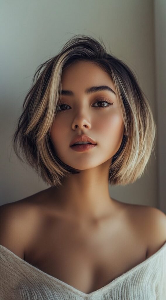 Face-Framing Blonde Balayage on Bob