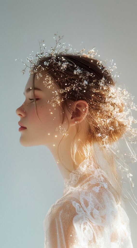 Enchanted Fairy – Soft Updo with Glitter and Flowers