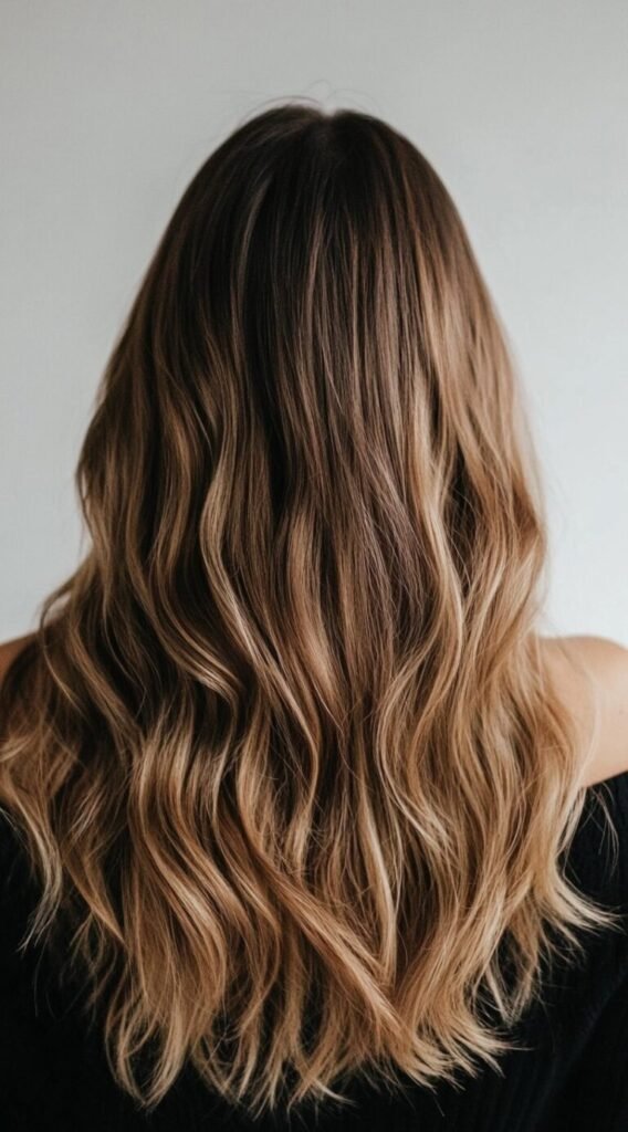 Golden Blonde Balayage on Long Brunette Hair