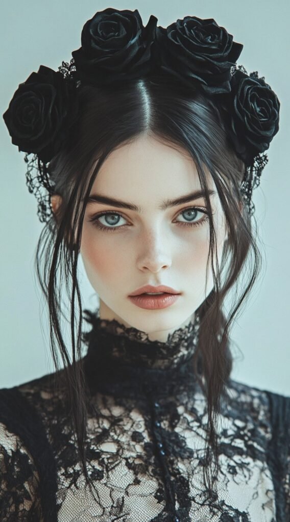 Gothic Princess – Black Rose Tie-Back with Lace