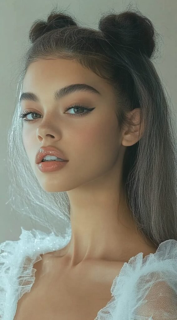Half-Up Space Buns with Sleek Hair