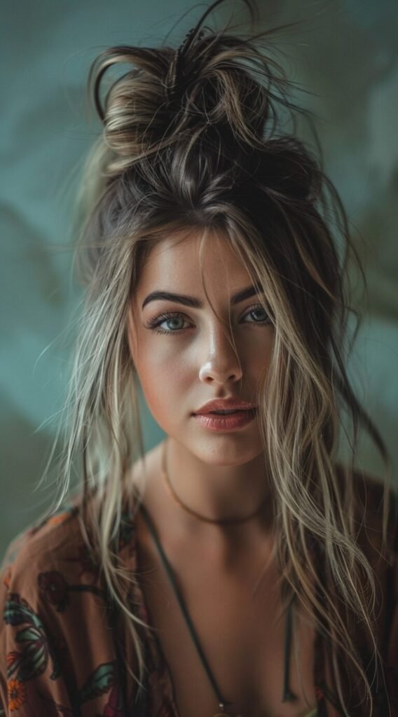 High Bun with Thick Framing Tendrils