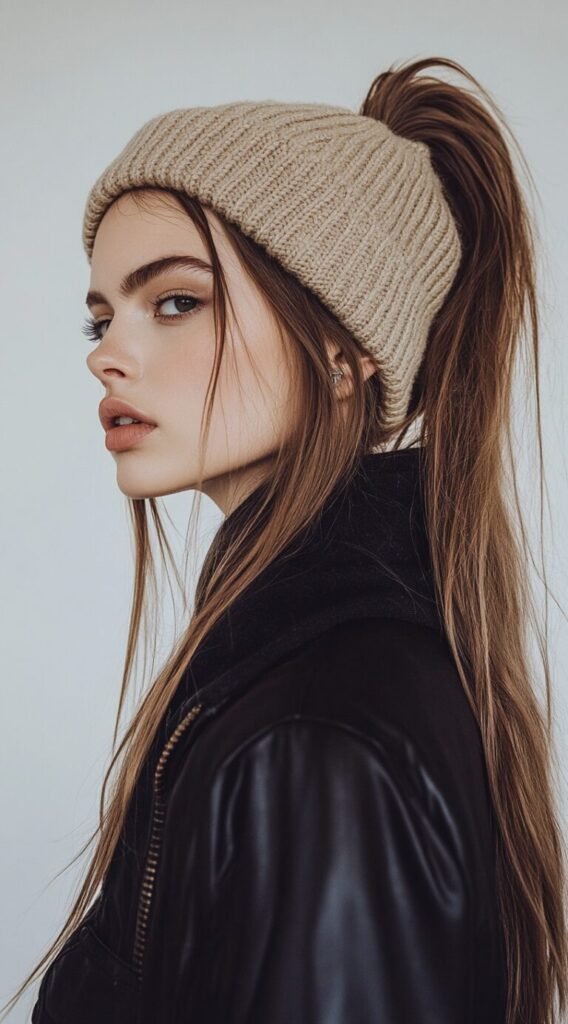 High Ponytail Through Ponytail Beanie