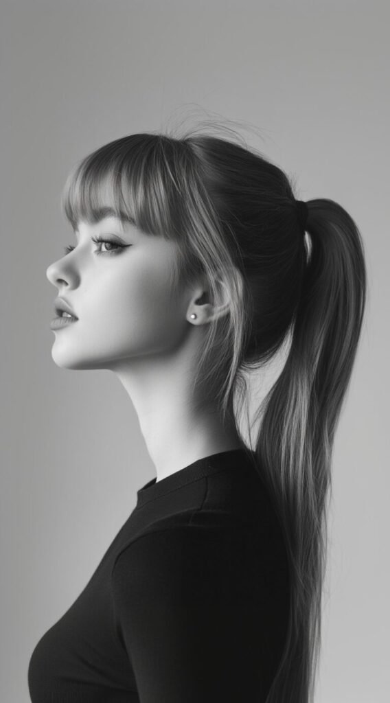 High Ponytail with Soft Bangs