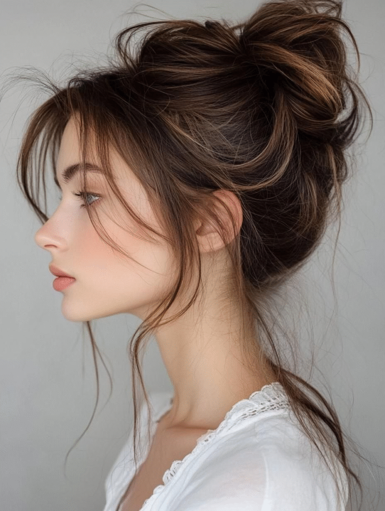 Messy Bun Cut (Long Layers + Bangs)