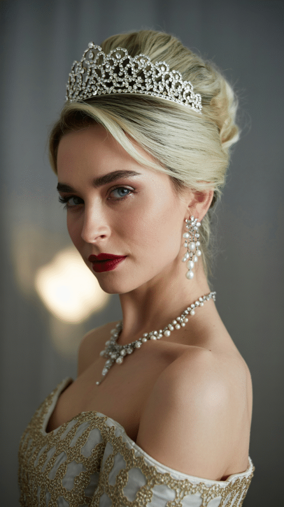 Structured Curls with Gold Chain Crown