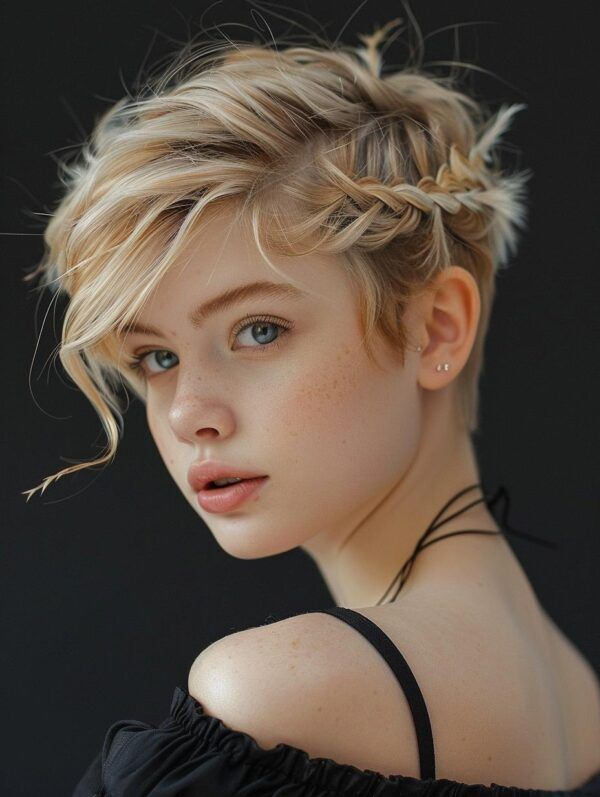 Tousled Champagne Pixie with Choppy Fringe
