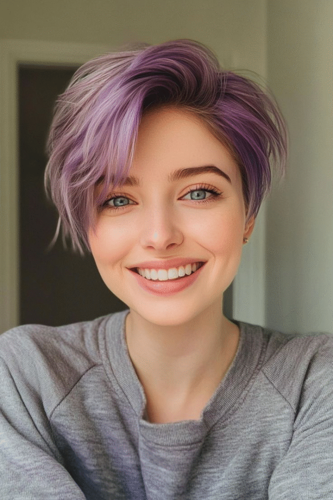 Blonde Pixie with Lavender Tint and Choppy Layers