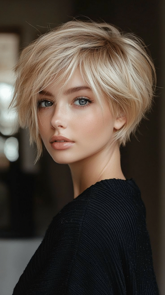 Stacked Blonde Pixie with Long Top Layers