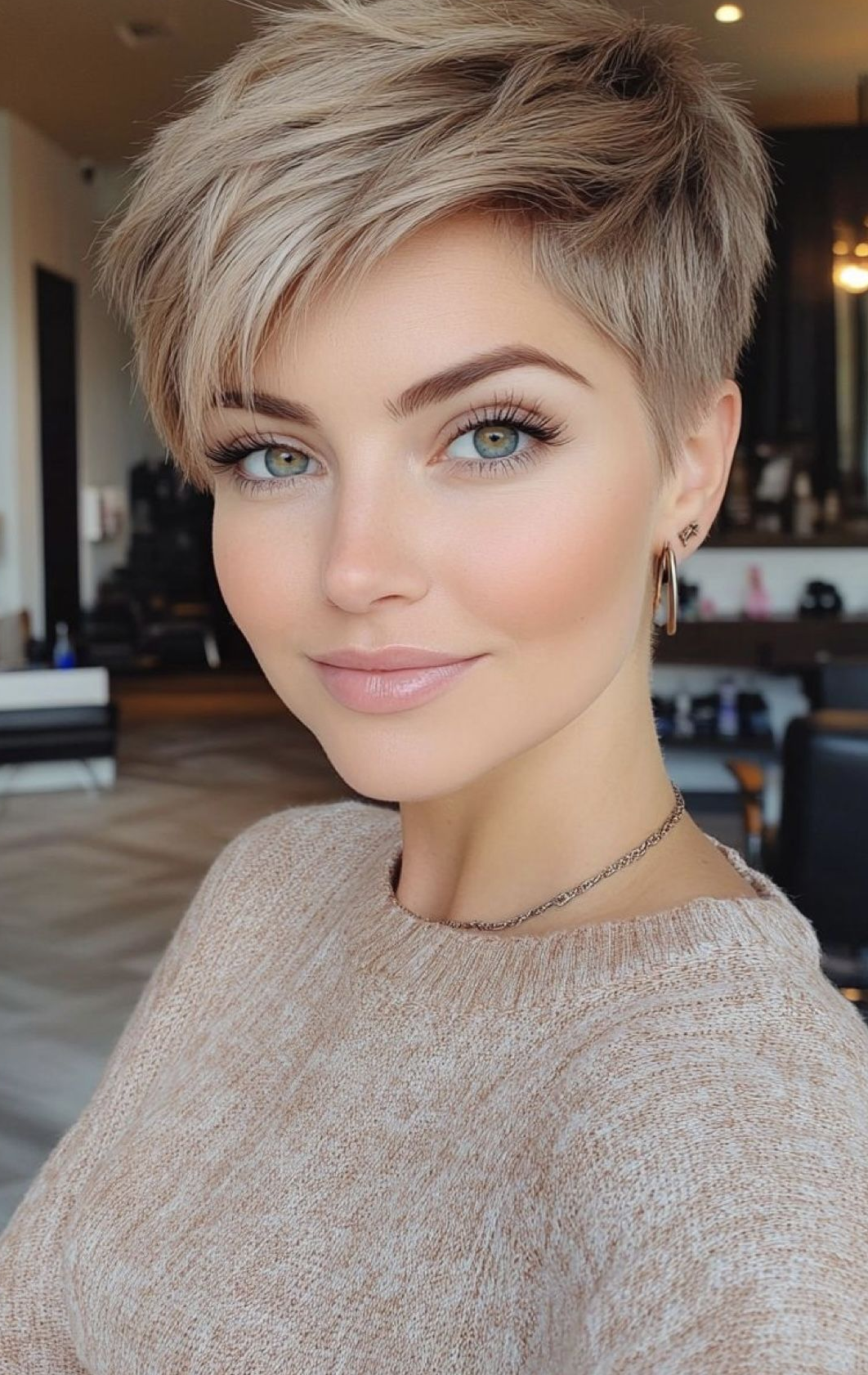 Ash Blonde Tapered Pixie with Clean Fade
