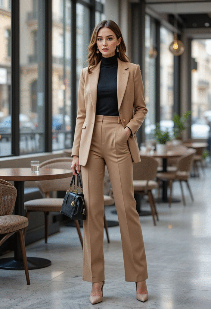 Beige Blazer + Lace Top
