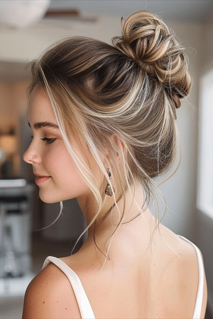 Messy Low Bun with Face-Framing Strands