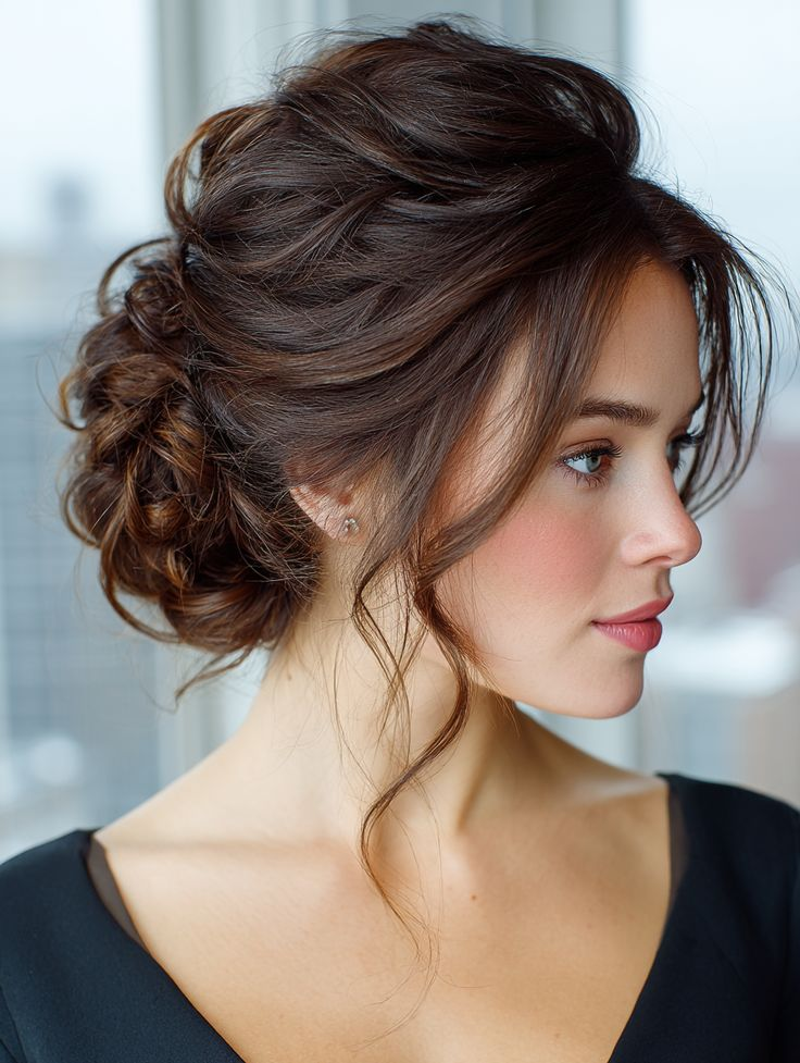 Side Messy Bun with Curls