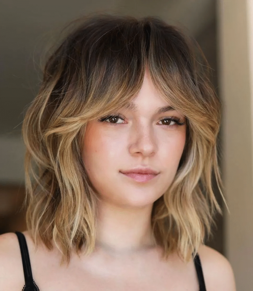 Curtain Bangs + Bobcat Layers