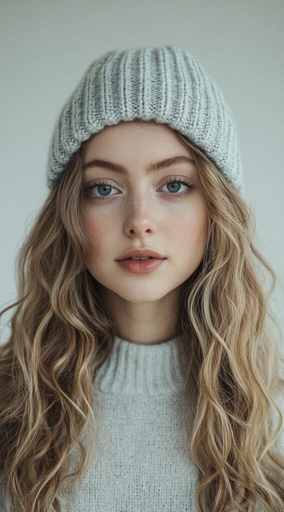 Defined Curls Under a Beanie