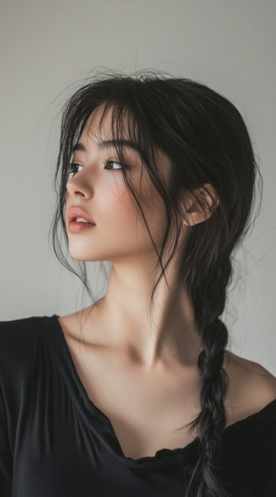 Loose Side Braid with Wispy Bangs