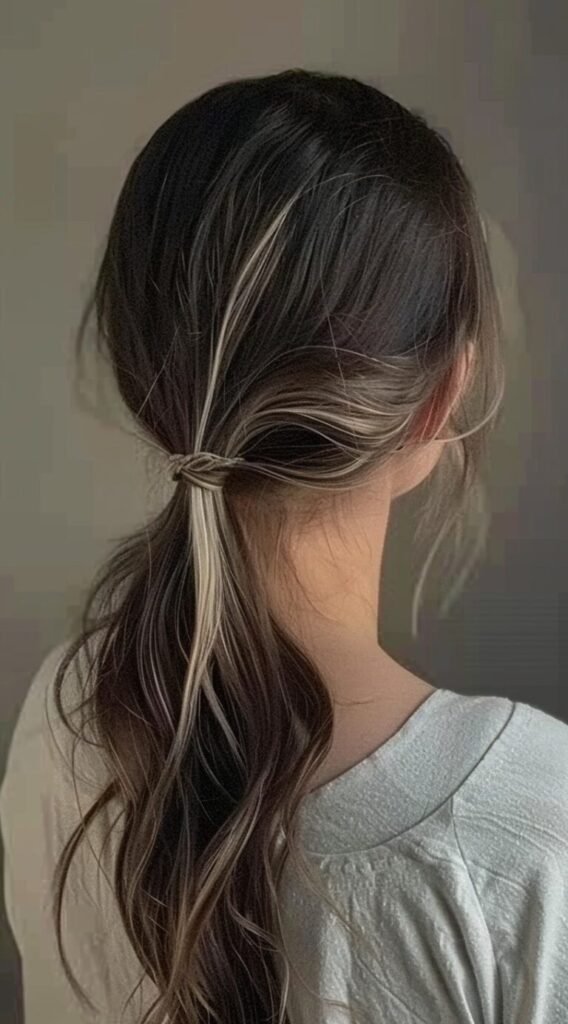 Low Ponytail with Blonde Highlights