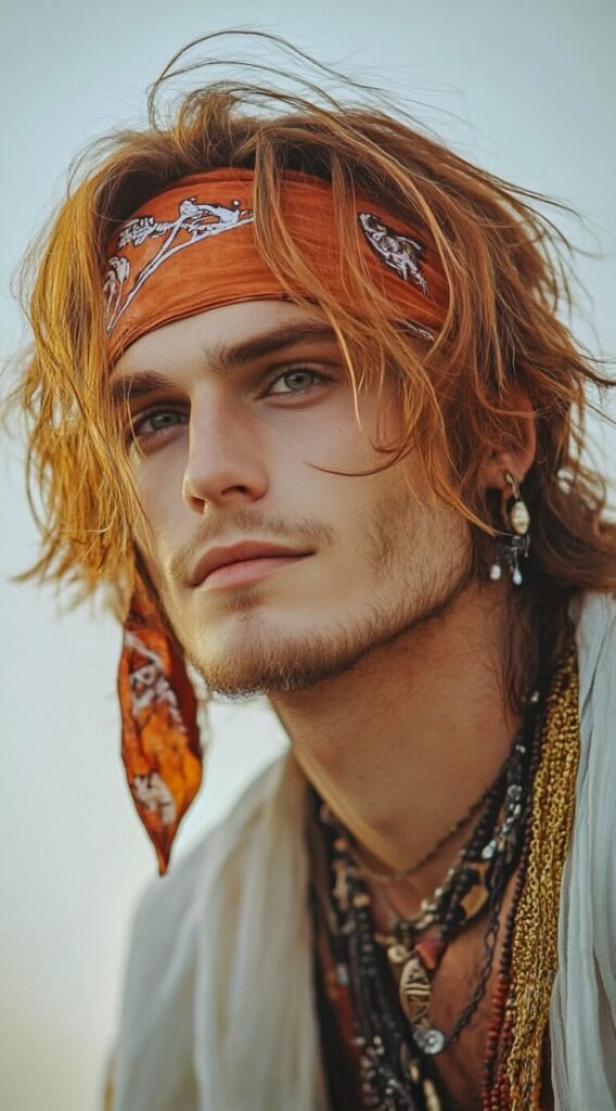Medium-Length Hair with Free Locks Flowing Over a Bandana