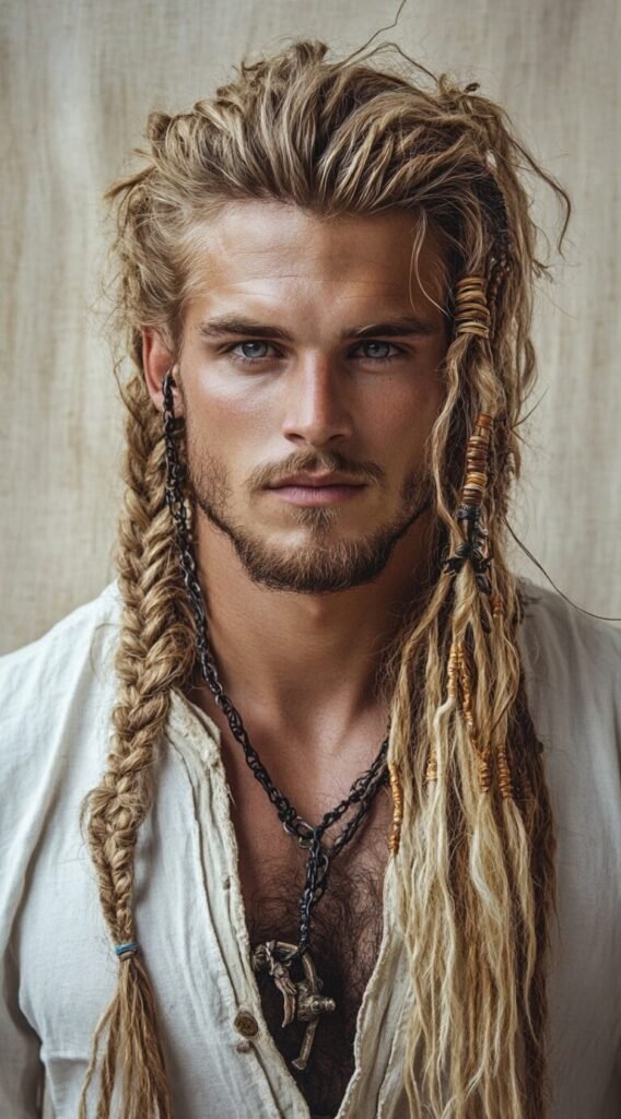 Messy Half-Braided Long Tucked Hair with Beads