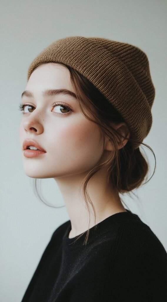 Messy Low Bun Tucked in a Beanie