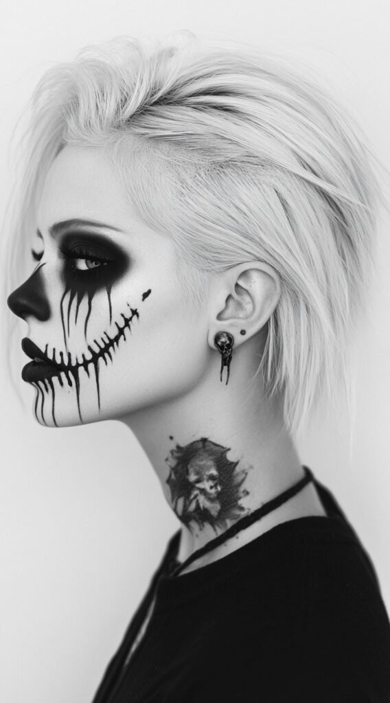Skeleton Chic – Sleek Bob Tucked to One Side