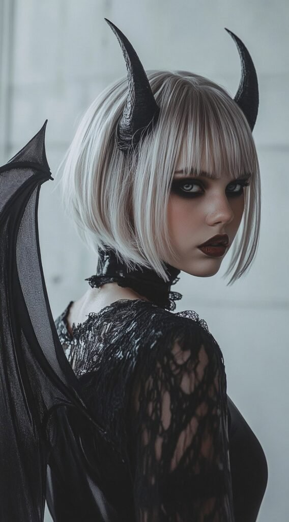 Succubus Style – Short Bob with Bangs and Horns
