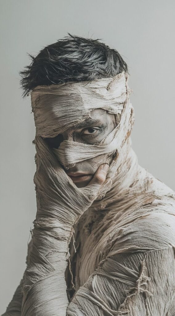 Mummy Hair Partially Wrapped in Bandages with Some Loose Strands