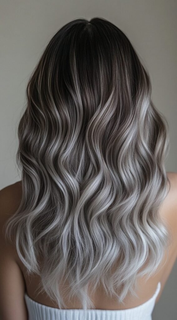 Platinum Blonde Balayage with Dark Roots