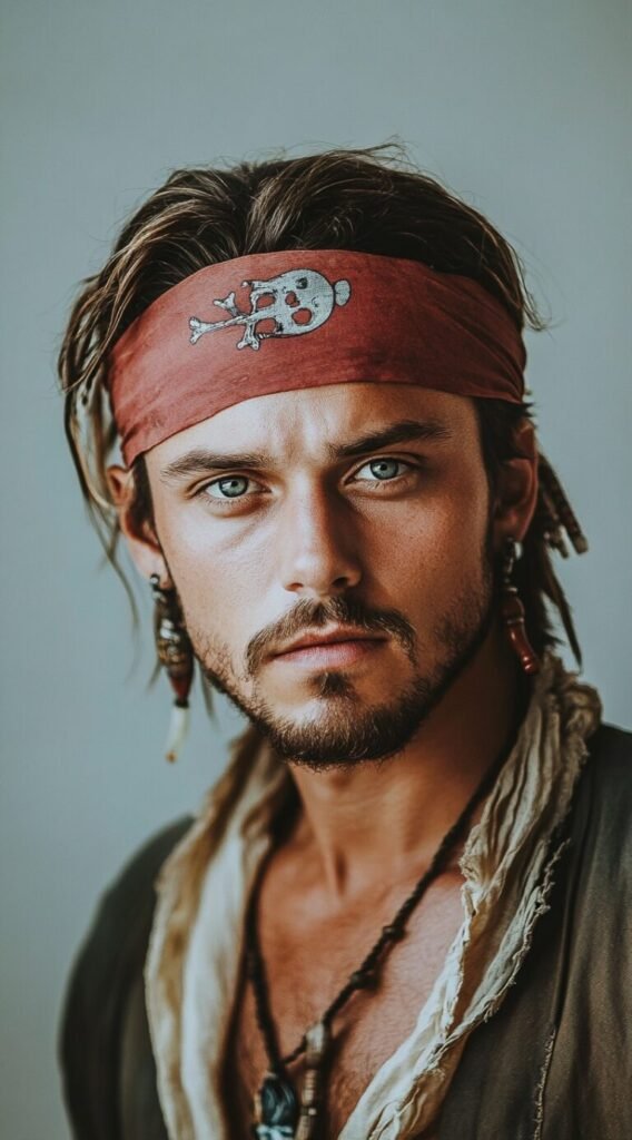 Pushed Back Medium Hair with Bandana