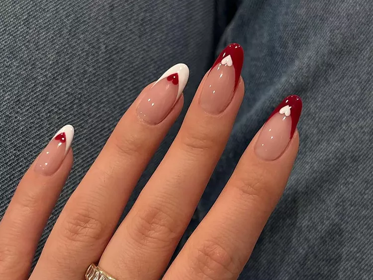 Cherry Red Nails with Mini Hearts