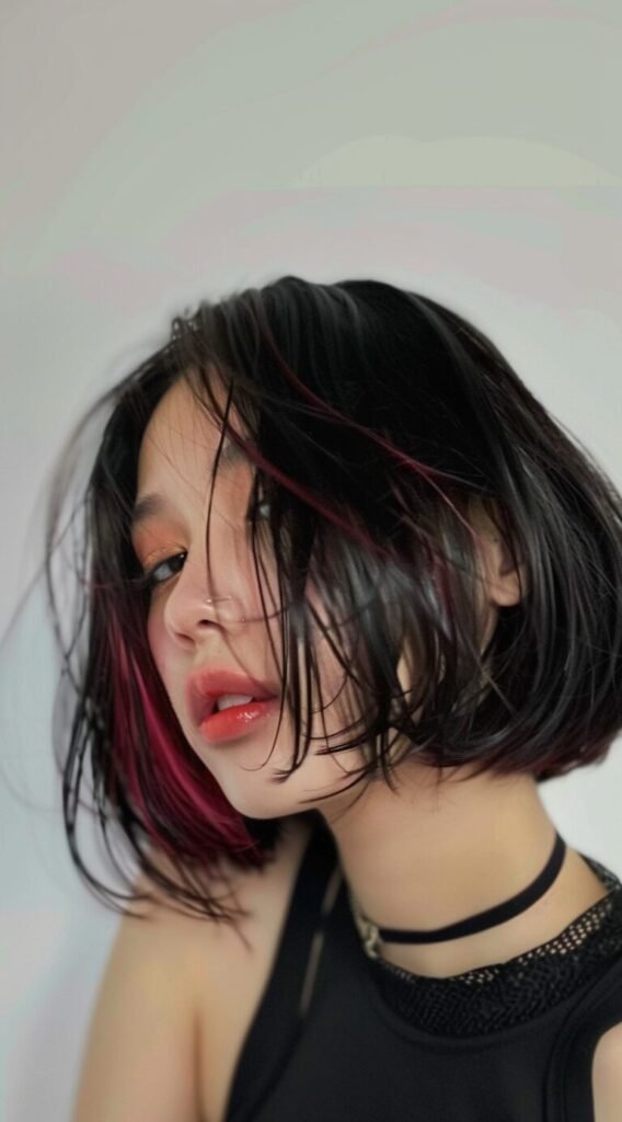 Short Bob with Pink Peekaboo Highlights