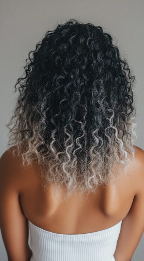 Short Curly Ash Blonde Ombre with Jet Black Base