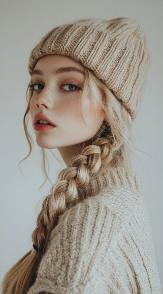 Loose Side Braid with a Beanie